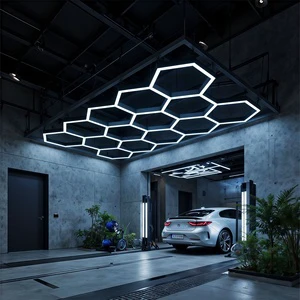 KCX Hexagonal LED Honeycomb Light Fixture Bright Workshop Garage Lighting 6500K Ceiling LED for Workshop & Barbershop