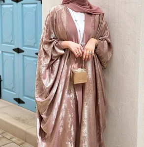 2024 New EID Cardigan Dubai Abaya Shinny Polyester Muslim Abaya Women Dress Batwing Sleeves Dubai Robe Kaftan Dresses