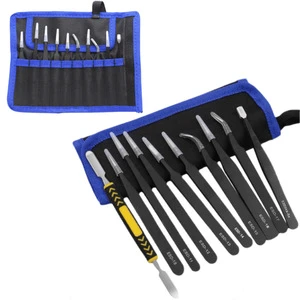 10Pcs/set Anti-static Maintenance Tools Industrial Precision Curved Straight Tweezers Repair Tools Repair and Care Tool Kit