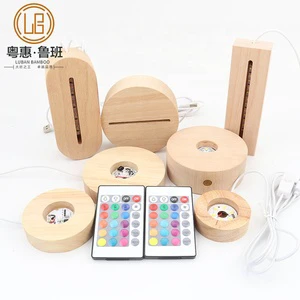 Factory Directly Led Illusion Acrylic Round Oval Custom Wood Base Light LED Base for Acrylic 3D Night Light Wood Lamp Base