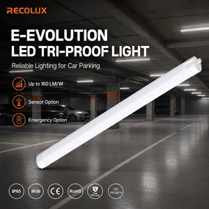 LED Vapor Tight Light Fixture IP65 Full PC Housing with Sensor Emergency CCT Switchable 5-Year Warranty for Parking Garage