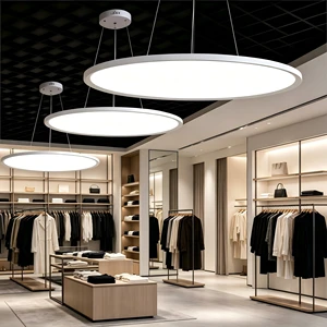 Modern LED Linear Hanging Lamp Ceiling Lighting Black Circle Chandelier Ring Pendant White Metal Shade Durable Mall Use 5-Year