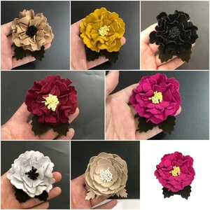 High-End 6.8cm Flower Sheep Velvet Leather Corsage Head Clip High Quality Double-Use Chest Pin Buckle for Clothing Accessories