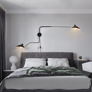Retro Long Strip Aluminum LED Black Iron Swing Arm Adjustable Wall Lamp with Plug for Bedroom Bedside Street Use