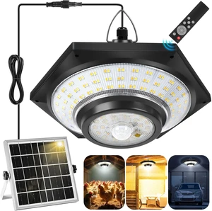 Newest Solar Pendant Light Outdoor Indoor LED Hanging Solar Shed Light Motion Sensor 3 Lighting Modes with Remote Control