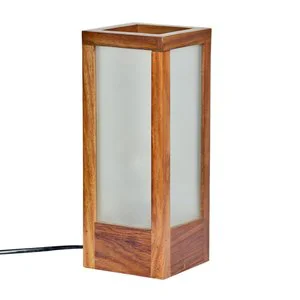 Small USB LED Table Lamp with Cane Lampshade and Wood Base for Bedroom Nightstand and Living Room