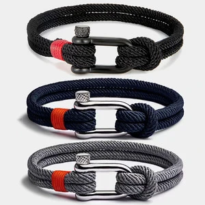 Fashion Gift Nautical Double Layer Milan Rope Outdoor Survival Sports Bracelet Men U Shape Knotted Shackle Bracelets