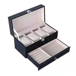 Stock 2 Layers Jewelry Organizer Storage Box PU Leather Jewelry 4 Watch Box