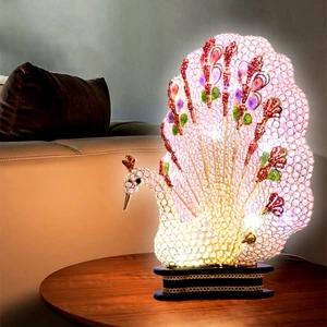 Artistic Sculptural Crystal Peacock Lamp Festive Accent LED Light for Living Room Dining Room Party Housewarming Gift Table Lamp