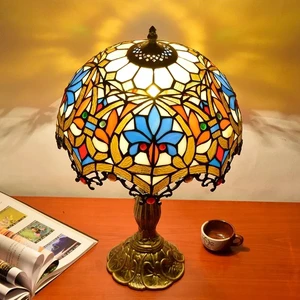 Nordic 8 12' 16'' Antique Luxury Stained Colored Glass Lighting Lampen Shade Vintage Bedside Decoration Light Tifany Table Lamp