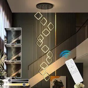 Juunj Modern Acrylic Black Luxury Hotel Staircase Adjustable Remote Control High Ceiling Aluminum Pendant Light
