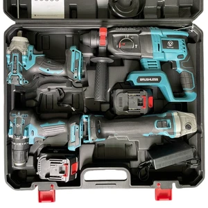Wholesale Price 18v 4 Pieces in 1 Combo Electric Impact Wrench Angle Grinder Hammer Drill Cordless Set Professional Tool Kit