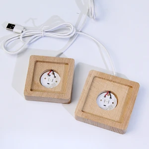 Luminous Night Light Solid Wood Lamps Led Holder Square Inner Groove Wood LED Base Display Stand for Crystal Ornament