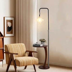 Modern Style Hotel Bedside Floor Lamp Glass Star Shade Wooden Base Standing Floor Lamp With Table For Living Room Villa Use