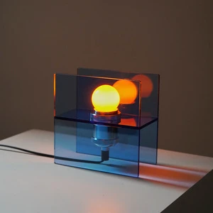 Modern Geometric Blue Acrylic Table Lamp, Unique Mirror Reflection Design LED Desk Lamp Minimalist Modern Ambient Desk Lamp
