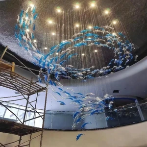 JYLIGHTING Modern Decorative Villa Hotel Lobby Ceiling Glass Fish Shaped Chandelier Pendant Light
