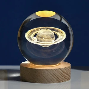 6cm 8cm K9 Crystal Ball Blank Laser Engraving Handmade DIY Crystal Lamp Crystal Ball Night Light Wooden LED Lamp Holder