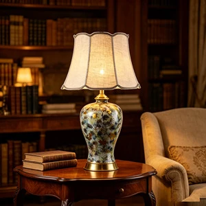 Vintage Ceramic Table Lamp with Fabric Shade for Bedroom Living Room Hotel Decor Classic Desk Lamp