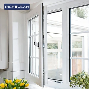RICHOCEAN White Grilles Design Aluminum Low-e Glass Casement windows Kitchen Ventilation Swing Window for Homes