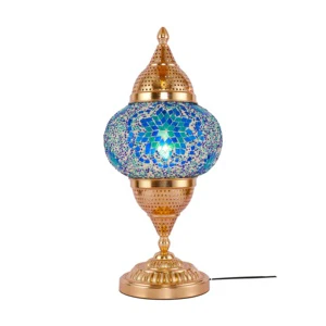 Zhelanpu Lighting Traditional Turkish Handmade Mosaic Electroplating Green Bronze Electric Iron Glass Table Lamp 3000K Warm