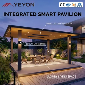 Yeyon 2026 OEM Luxury Aluminum Garden Pavilion Gazebo LED Lighting System Weatherproof Pergola Residential Outdoor Sunroom Glass