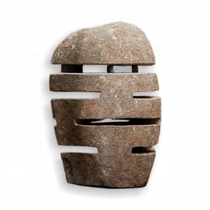NS PRO Indonesia Natural River Stone Garden Lamp Handcrafted Grey Black Groove Type for Landscape Accessories
