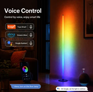Tuya Voice Assistant Tri-zone Uplighter Smart RGB Corner Floor Lamp Music Sync Remote Control App Light For Living Room Office
