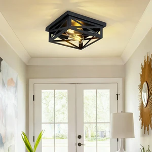 Elegant Iron Square Cross Flush Mount Light Dual E26 Sockets Max 60W Perfect for Contemporary Home Decor