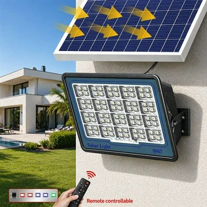 All in One Solar Flood Light IP67 Waterproof 360° Wide Beam Remote Control Dusk to Dawn High Lumen LED for Yard Garden Security