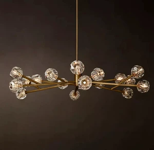 Dining Living Room Copper K9 Crystal Pendant Lights Decorative Boule De Crystal Clear Glass Round Chandelier