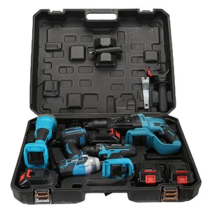4 in 1 Cordless Lithium Battery Multifunctional Tool Set Box Package Includes Angle Grinder Electric Hammer Power Drill-OEM