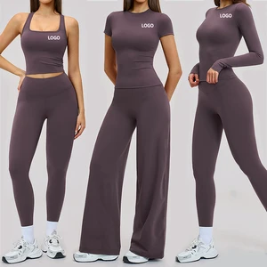 Vanciegroup Women's Slim Fit Design Shirt Tank Top Wide Pants Set Solid Back Gym Sportswear Two Piece Yoga Sets For Women