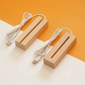 Hot Selling Solid Luminous Usb Switch Night Light Base 3d Acrylic Lamp Led Wooden Base Rectangle Wood Led Light Bases