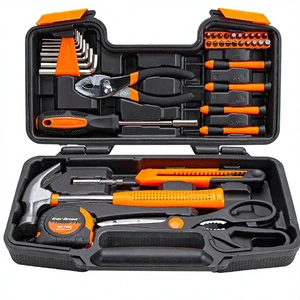 39-Piece Carbon Steel Tool Set General Household Hand Kit with Plastic Toolbox Storage Case Orange MX-TK39PC-ORANGE