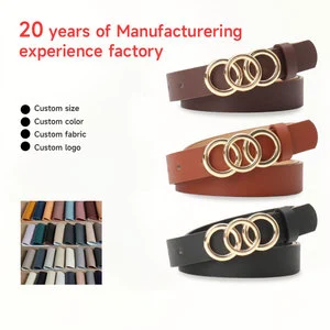 JULUN PU Belt Manufacture Designer Belts Triple Interlocked Gold Ring Buckle Solid Grain PU Strap Custom Sizes
