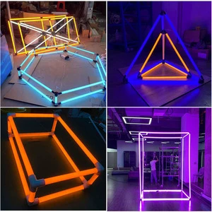 T8 LED Creative-Shaped Modular 360 Glowing Colored Strip Custom Ceiling-Mounted Horizontal Pendant Decorative Circular Light