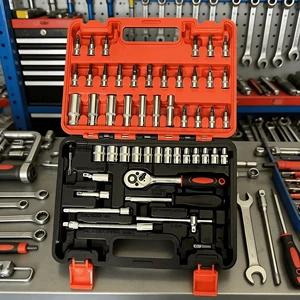 53-Piece Hand Operated Sleeve Set with Chrome Plated Combination Wrenches and Hard Case-OEM Customizable Factory Direct