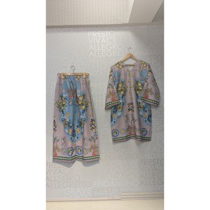 FUSION Digital Coords Set SL00247 2-Piece Casual Chiffon Three-Quarter Sleeve Tops Breathable for Spring/Summer Price 1749!