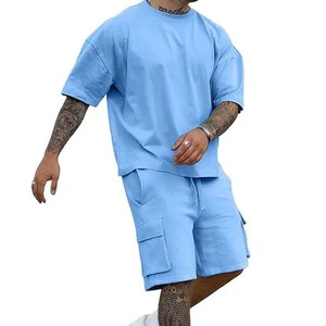 100% Combed Cotton Slim Fit Short Sleeves Crew Neck Customized Color Twinset T-Shirts Shorts Set Men Summer Collection Custom