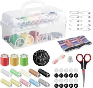 Portable Sewing Storage Box with Scissors Needles & Thimble-Starter Kit for Adults & Beginners
