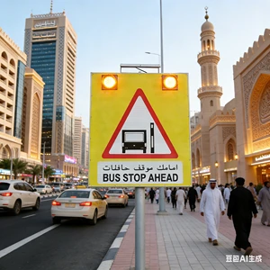 IP65 Solar Powered LED Flashing Roadway Safety Sign Dual Language Aluminum Traffic Warning Construction Bus Stop Sign