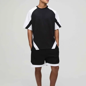 Men's Color Blocking T-Shirt Set Crew Neck Short Sleeve Casual Summer Outfit Breathable Polyester Cotton Knitted