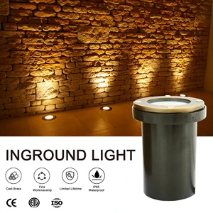 US Warehouse Shipment LED Low Voltage 12V AC/DC Cast Brass Waterproof IP65 Square Flat Glass Underground Park Light Fixture
