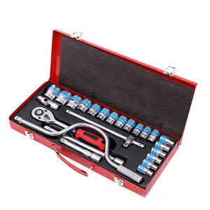 24PCS Tool Kit Multi Function Aluminum Iron Ratchet Socket Wrench Set Tool Box Set Hand Tool Sets
