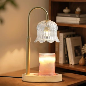 Indoor Tabletop Decorative Flower Candle Warmer Lamp Adjustable Glass Shade Bedside Table Lamp Night Lamp