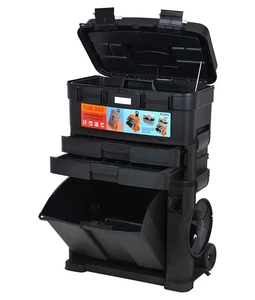 Heavy Duty Tool Box With Retractable Handle Removable Storage Tray Chest Cabinet Storage Box Garage Tool Box Organizer