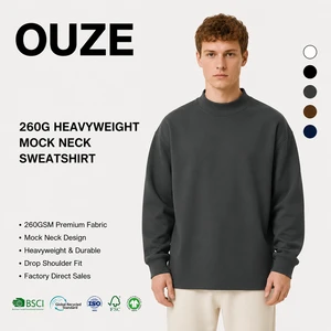 Mens 260gsm Heavyweight Cotton Mock Neck Long Sleeve T Shirt Solid Color Base Layer Casual Winter Undershirt Supplier Pullover