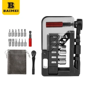 BAIMEI WX-1 Portable Aluminium Alloy Bicycle Repair Tool Kit Ratchet Wrench Set with Storage Box Screwdriver Bits CN