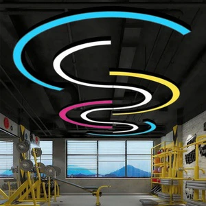 Modern 3CCT Dimming Circle Linear Lighting 110-265v LED Pendant Lamp Ceiling Hanging Light Arc Chandelier for Restaurant Gym
