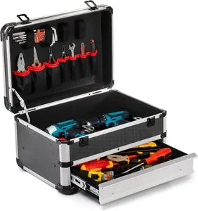 Durable Tools Case Portable Tool Storage Box with Metal Lock Aluminum Alloy Hard Craftsman Tool Organizer Case with Drawer